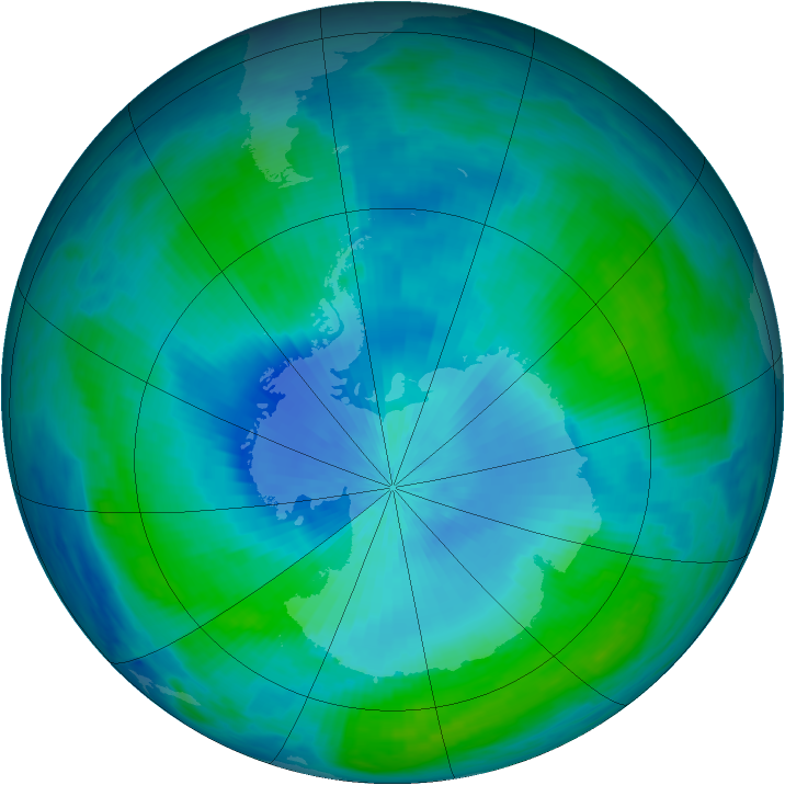 Antarctic ozone map for 18 February 1991